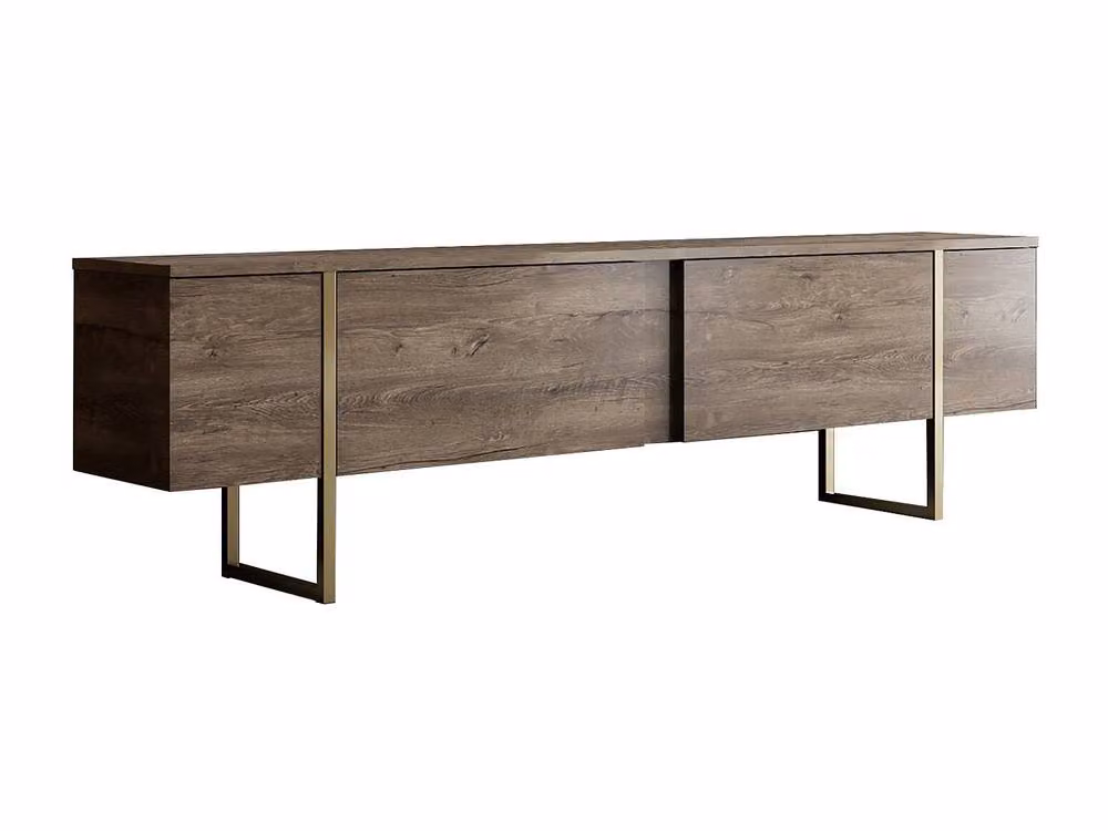 Vente-unique ZIRELDA Modern TV Unit with 2 Doors in Walnut and Gold, W: 180 cm, D: 30 cm, H: 50 cm – 2