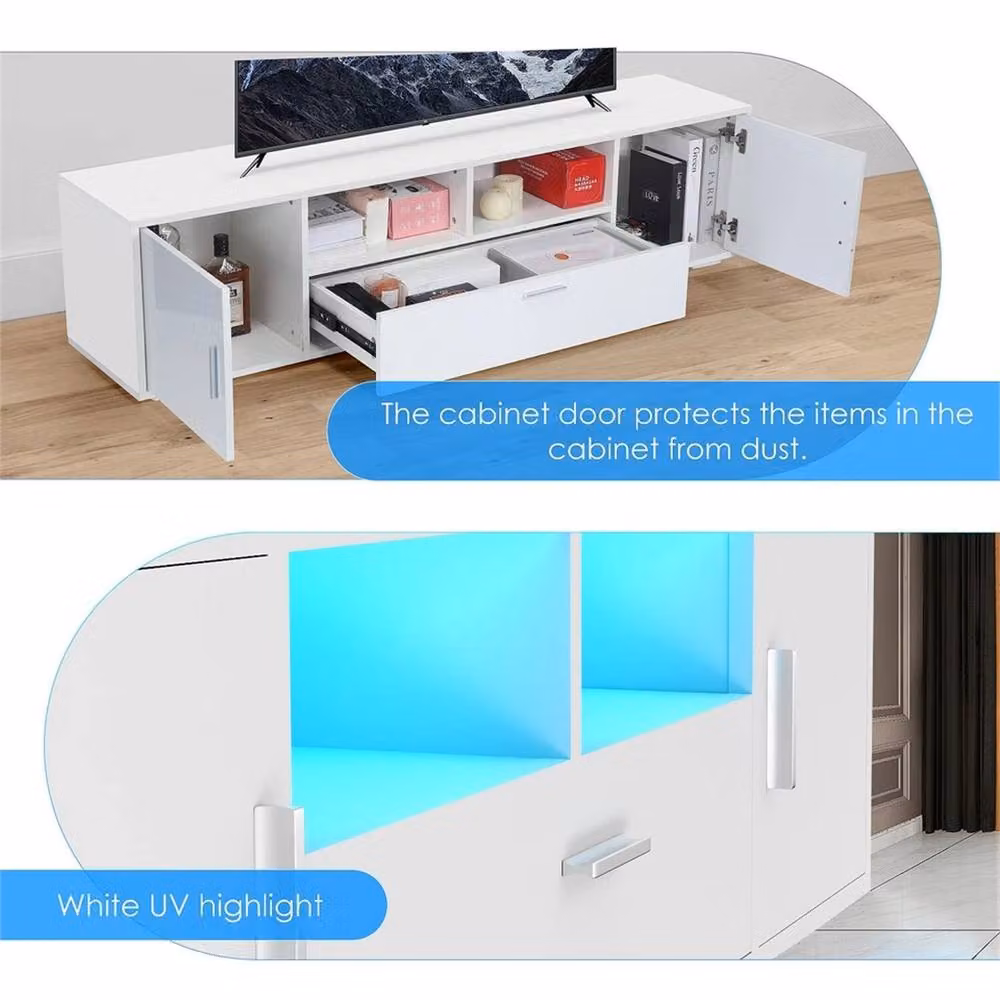 Nordara White High Gloss MDF LED TV Entertainment Cabinet with Integrated RGB Lighting W: 160 cm, D: 40.64 cm, H: 40.64 cm – 4