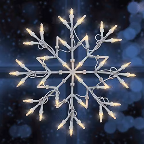 The Christmas Workshop White Snowflake Christmas Light with 35 Warm White LEDs, Battery Operated, W/D/H: 33 x 33 x 1.5 cm