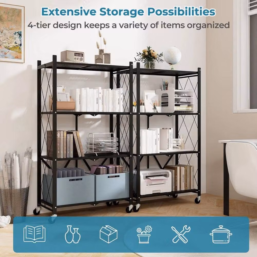 PAWNORA 4-Tier Foldable Metal Storage Shelf in Black – 5