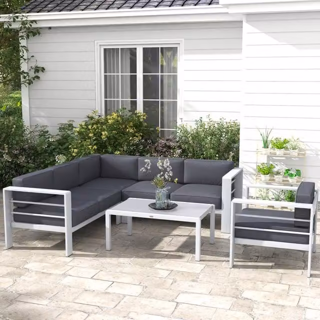 Outsunny 5 Piece Modern Aluminium Frame Garden Sofa Set with Cushions in Light Grey