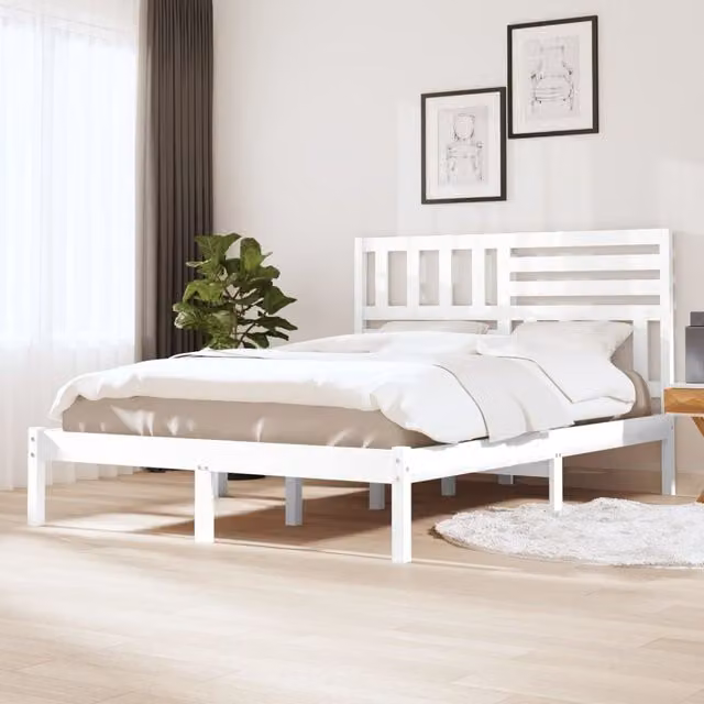 Berkfield Home White Solid Wood Pine Bed Frame W/D/H: 160 x 200 cm