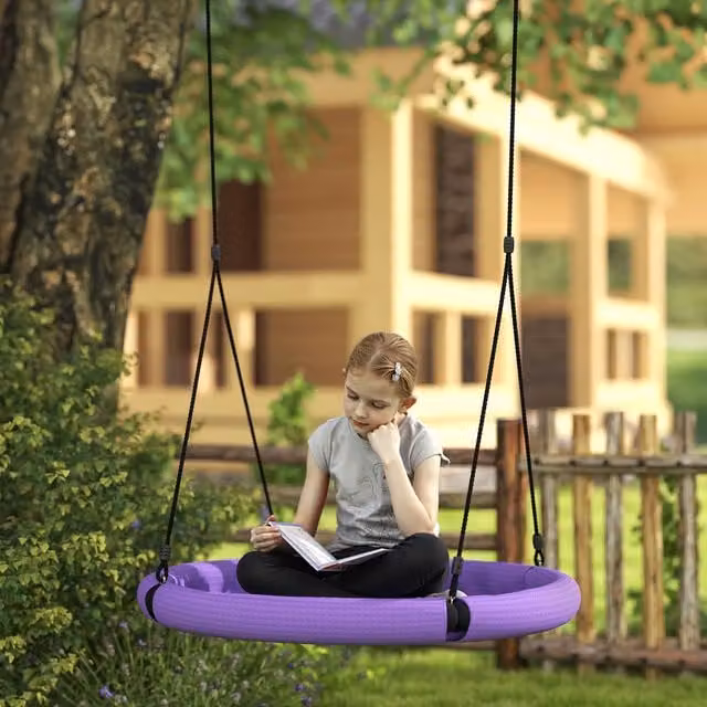 AIYAPLAY Nest Swing Kids Tree Seat with Ropes for Outdoor Playground, Purple, 100 cm