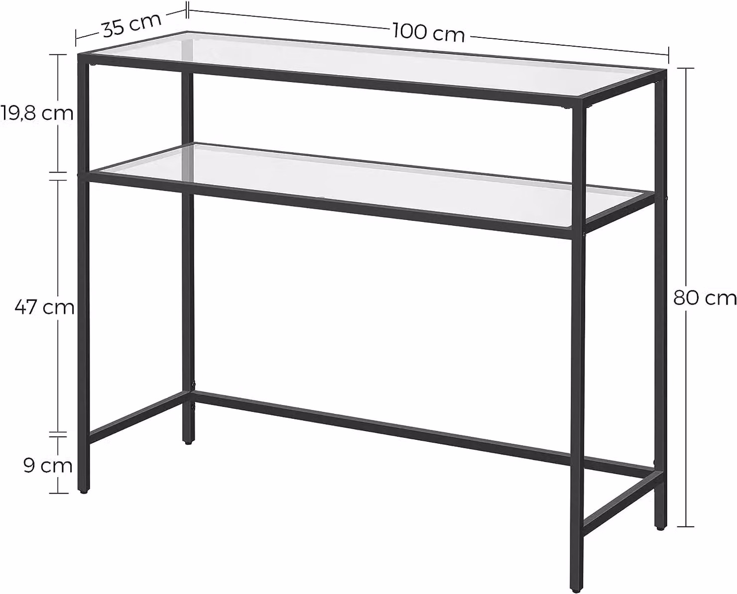 VASAGLE Minimalist Rectangular Console Entrance Table with Glass Top and Metal Frame in Black – 3