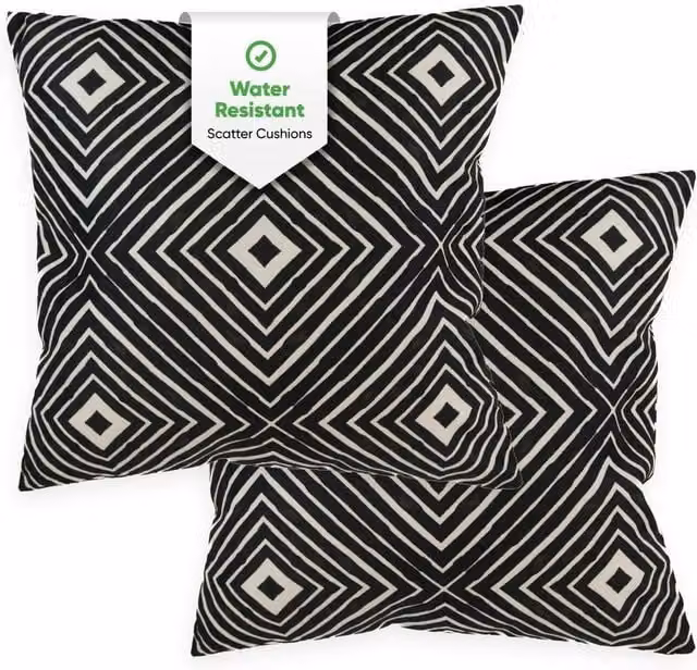 Gardenwize Pack of 2 Black Aztec Diamond Design Outdoor Scatter Cushions with Removable Machine Washable Covers