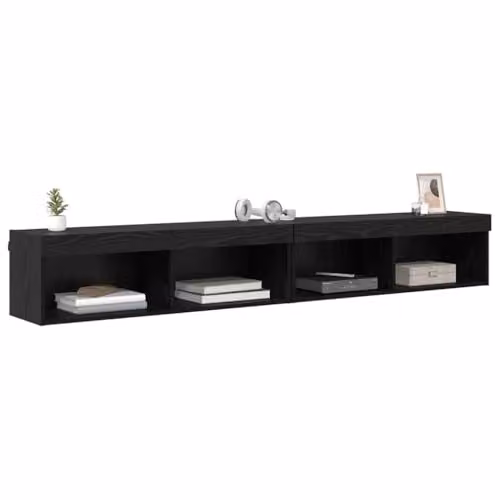 vidaXL 2-Piece Minimalist Black Oak TV Cabinet Set with Integrated Lighting and Media Compartments