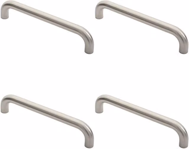 Loops Set of 4 Round D Bar Pull Handles in Brushed Satin Silver Stainless Steel, Fixing Centres: 300 mm, Length: 325 mm, Depth: 25 mm