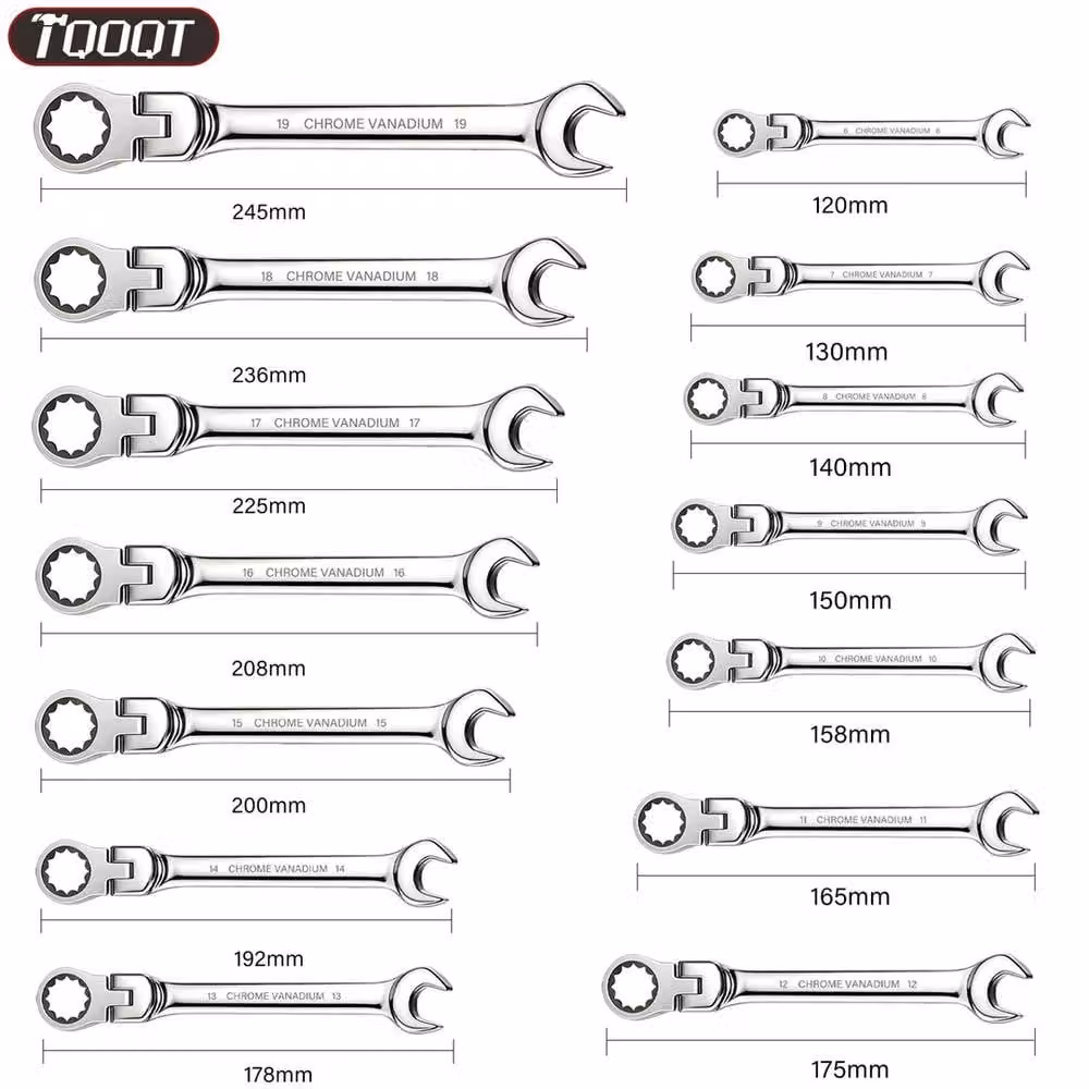 Nordara 8-Piece Flexible Ring Ratchet Spanner Set, 8-19mm, Chrome Vanadium, Metallic Silver – 1