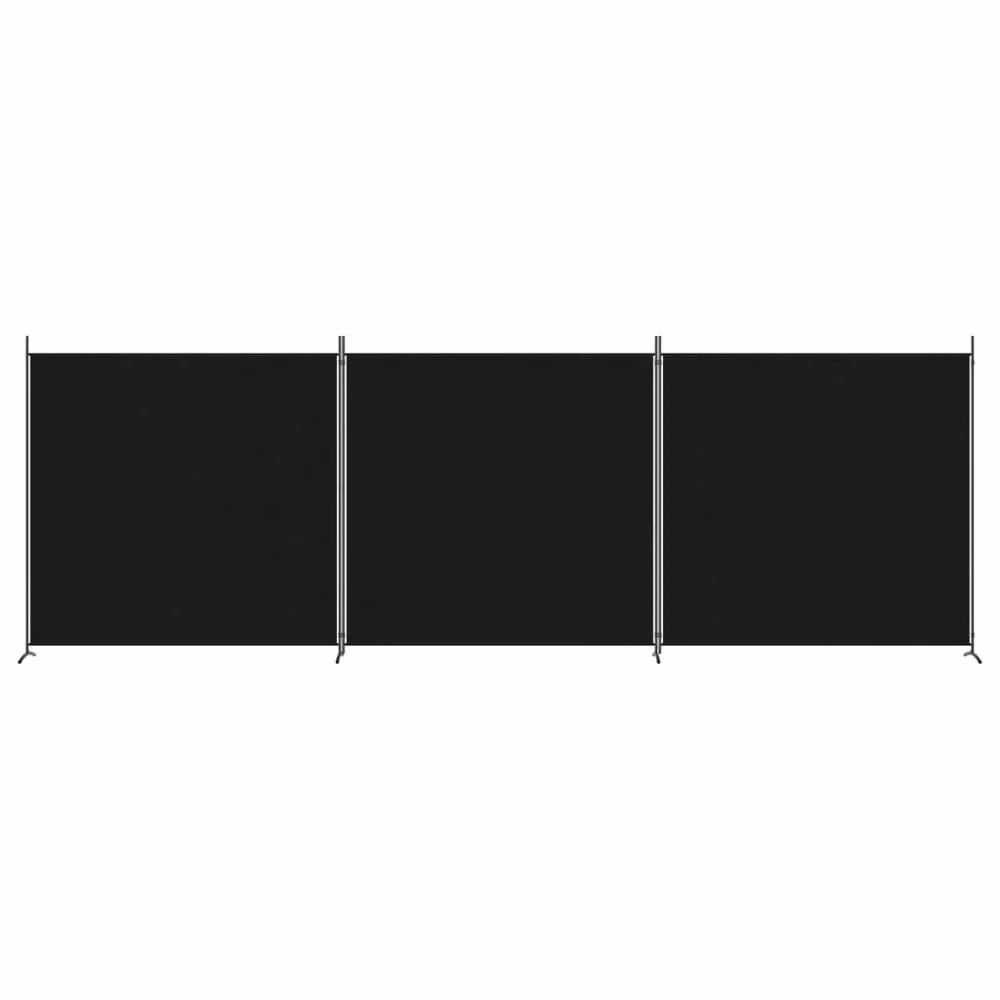 Berkfield Home 3-Panel Fabric Room Divider in Black, H 180 cm x W 525 cm – 3