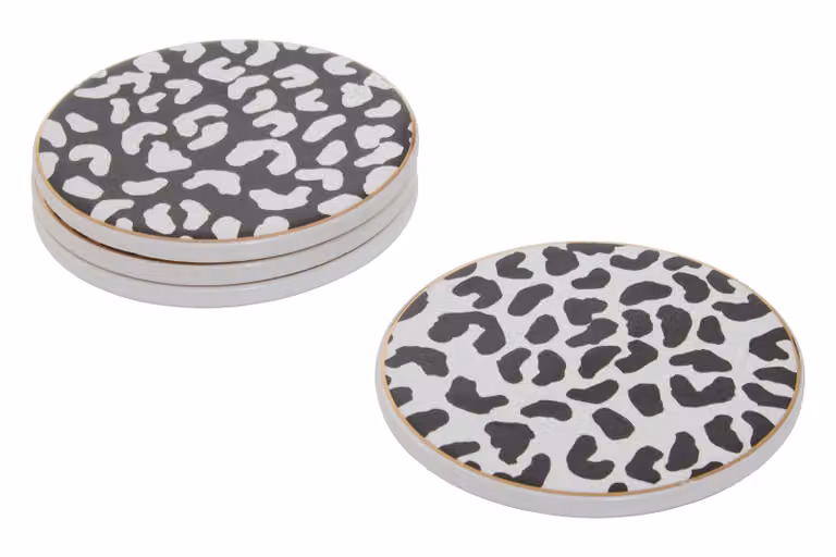 Orsina Set of Four Minimalist Square Coasters in Black with Gold Accents