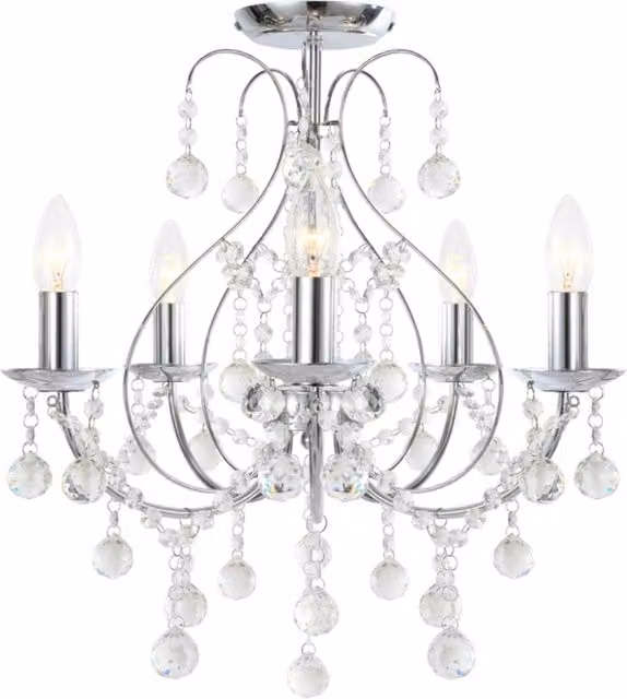 First Choice Lighting Sapparia 5lt Flush Ceiling Light in Chrome with Crystal Details