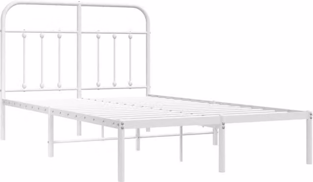 Berkfield Home Metal Bed Frame with Headboard in White, W/D/H: 120 x 200 cm