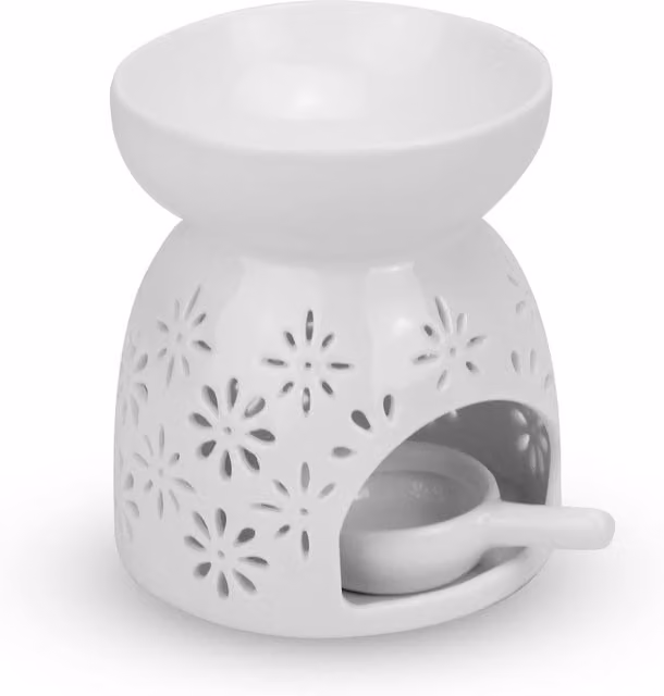 Maison Set of 2 White Ceramic Star and Floral Tabletop Tealight Oil Burners