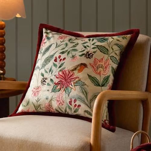 Wylder Beatrice Multicolour Floral Velvet Cushion with Faux Fur Trim, W/D/H: 50 x 50 x 50 cm – 4