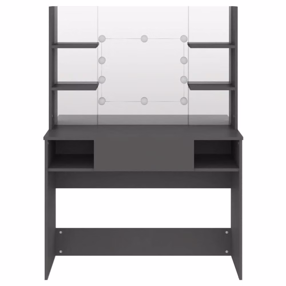Berkfield Home Modern Grey MDF Makeup Table with Hollywood LED Lights W/D/H: 100 x 40 x 135 cm – 3