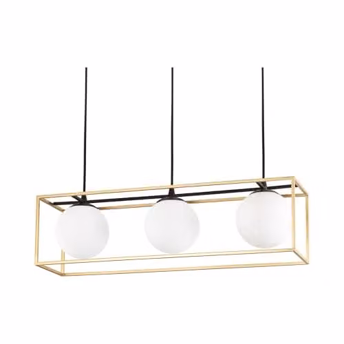 Ideal Lux 3 Light Antique Brass Bar Pendant Light with White Glass Shades