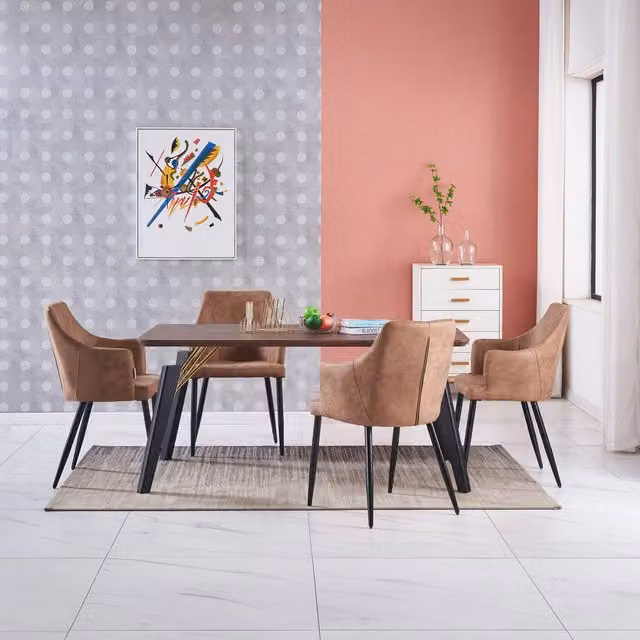 Life Interiors Zarah Cosmo LUX Modern Rectangular Dining Set with Table and 4 Beige Faux Leather Chairs