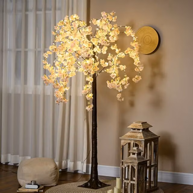 HOMCOM Pink Cherry Blossom Tree Light with 350 LED Lights, Height: 180 cm – 1