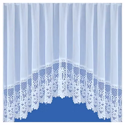 Tyrone Textiles Brazil Jardiniere White Floral Net Lace Curtain with Rod Pocket, W: 381 cm, Drop: 160 cm