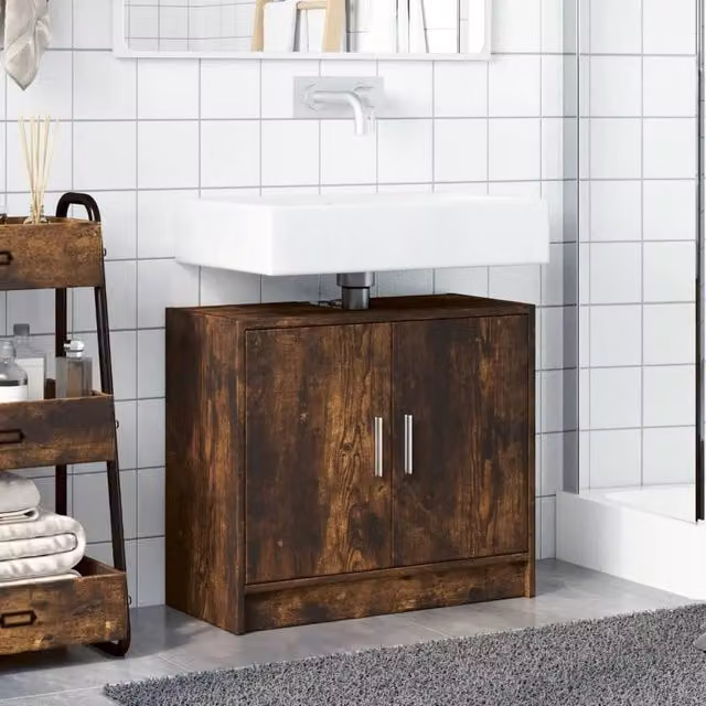Berkfield Home Smoked Oak Sink Cabinet in Brown, W/D/H: 63 x 29 x 55 cm
