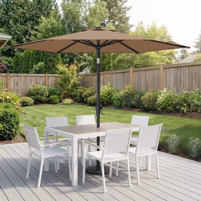 SONGMICS Adjustable Outdoor Sun Umbrella in Brown with Steel Frame, H: 239 cm, W: 264 cm, D: 264 cm