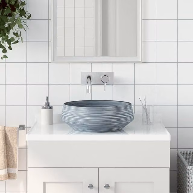 Berkfield Home Grey Round Ceramic Countertop Basin, Diameter: 41 cm, Height: 14 cm – 1