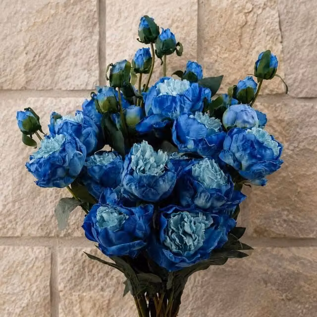 Leaf Blue Peony Artificial Flower Stems with 24 Flowers and 18 Buds, Height: 55 cm – 1
