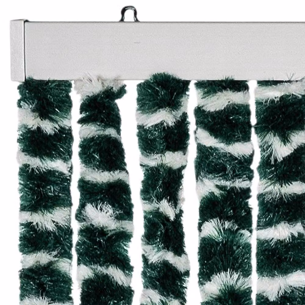 Berkfield Home Striped Chenille Fly Curtain in Green and White, W: 90 cm, H: 200 cm – 3