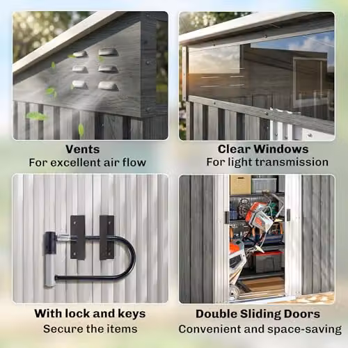 Outsunny Metal Pent Garden Shed in Grey with Sliding Door and Lockable Foundation – 5