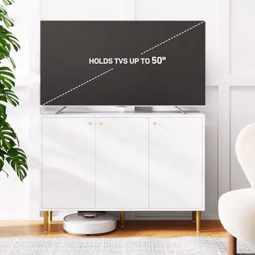 HOMCOM Modern Geometric Sideboard Storage Cabinet in White and Gold – 3