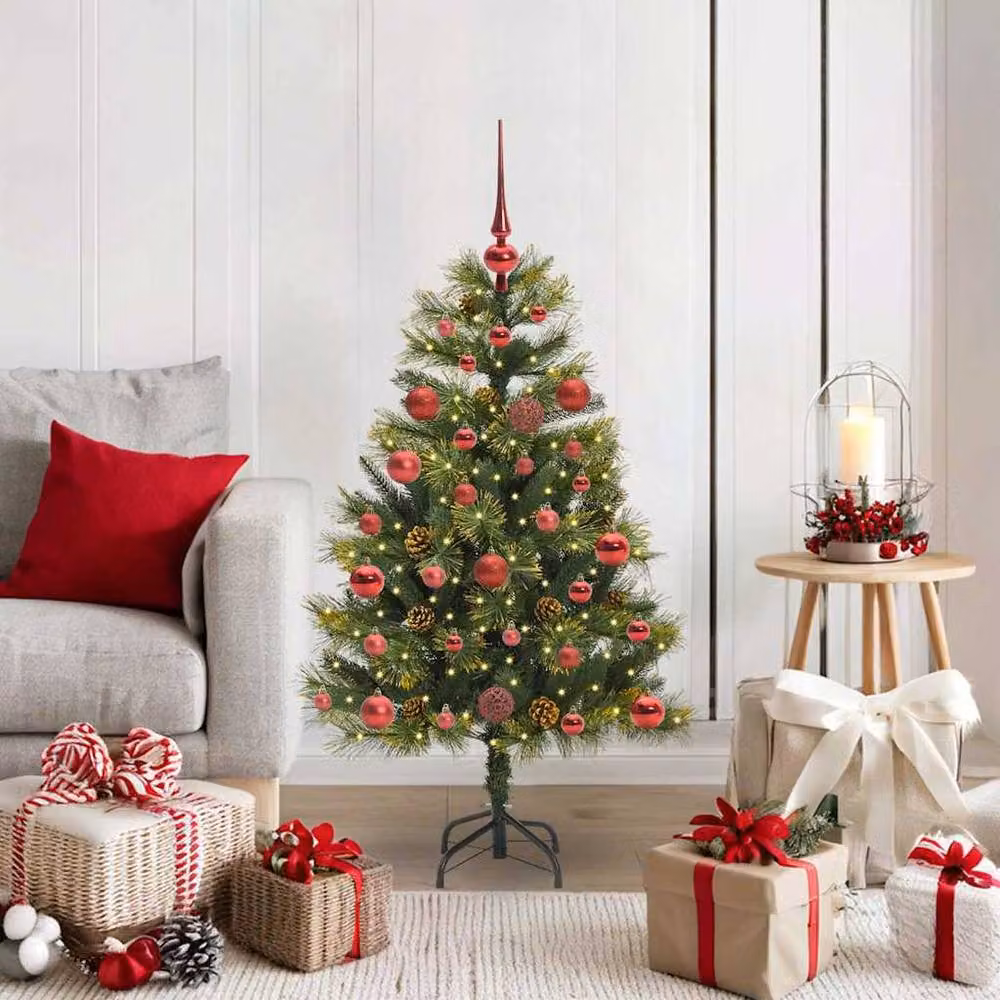 Berkfield Home Realistic Artificial Hinged Christmas Tree in Green and White, Height: 120 cm – 2