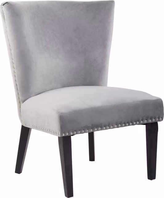 Orsina Silver Velvet Upholstered Wing Dining Chair with Wooden Legs