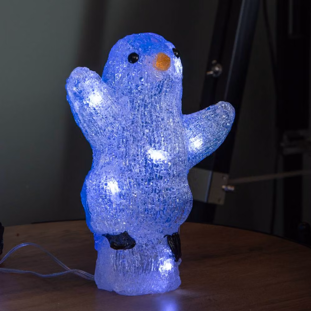 Samuel Alexander Set of 3 Light Up Acrylic Christmas Penguins with 30 Ice White LEDs, Blue, White and Transparent, Height: 23 cm – 2