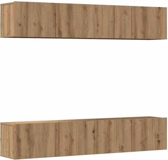 Berkfield Home Artisan Oak Wall Mounted TV Cabinets, 4 Piece Set in Brown – 1