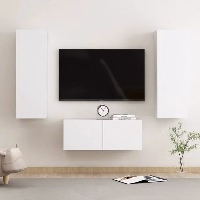 Berkfield Home 3 Piece White Engineered Wood TV Cabinet Set with Media Compartments