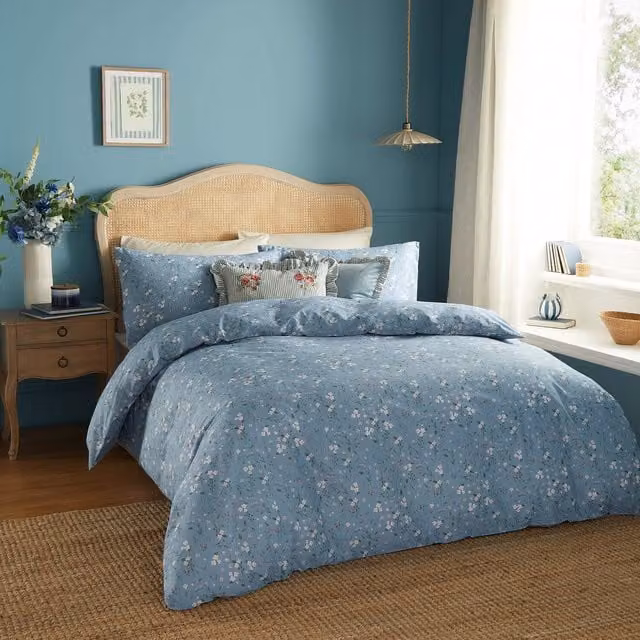Make It A Home Bronte Floral Reversible Cotton Duvet Cover Set in Blue, Purple and Turquoise, 200 x 200 cm