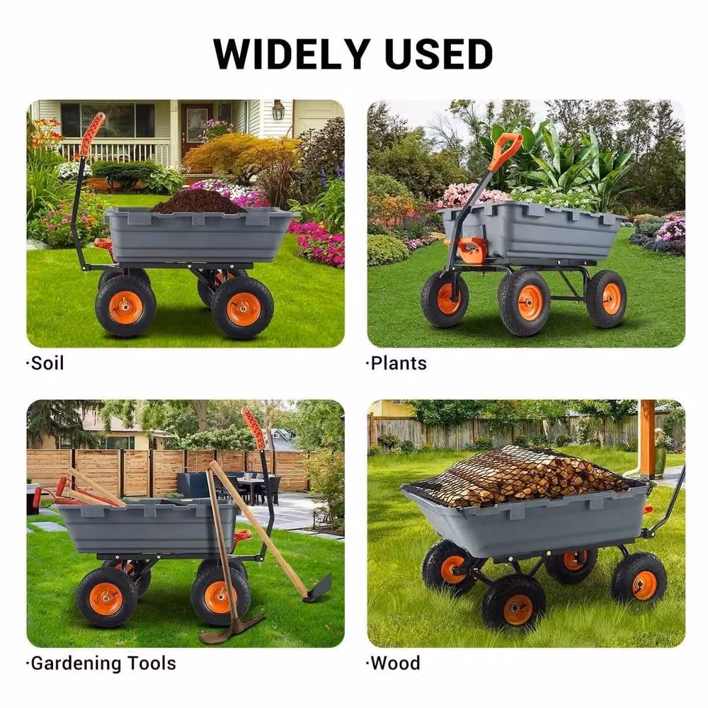 VOGREX Grey Garden Dump Cart Wheelbarrow Tipping Trolley with 362kg Capacity, W: 1000 cm, D: 52 cm – 4
