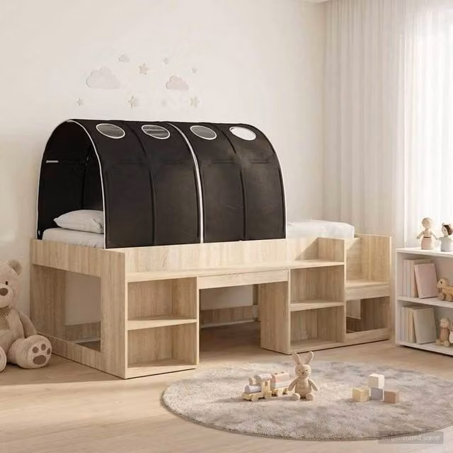 Berkfield Home 3-Piece Childrens Bed with Tunnel in Sonoma and Black Engineered Wood