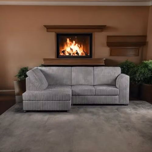 SOFASELECTION UK 4 Seater Left Hand Facing Corner Sofa in Grey Jumbo Cord High Back L-Shape Design – 2