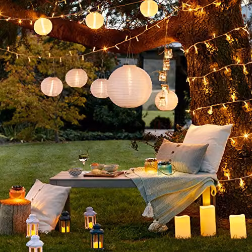 Lights4fun Set of 3 White Metal Solar-Powered Hanging Garden Lanterns with Warm White LEDs – 3