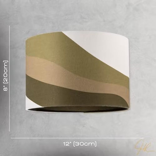 Happy Homewares Olive Green Linen Fabric Drum Lamp Shade with Wavy Design, Diameter: 30 cm – 3