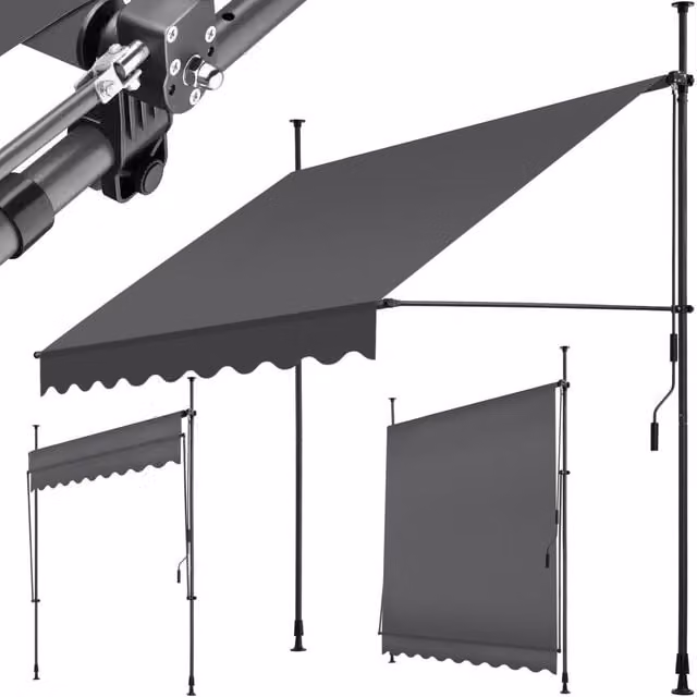 TECTAKE No-Drill Retractable Awning with Crank in Black/Grey, Width: 200 cm