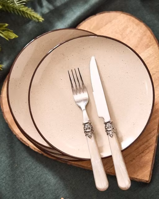 Dibor Set of 4 Beige Stoneware Dinner Side Plates, Diameter: 20 cm