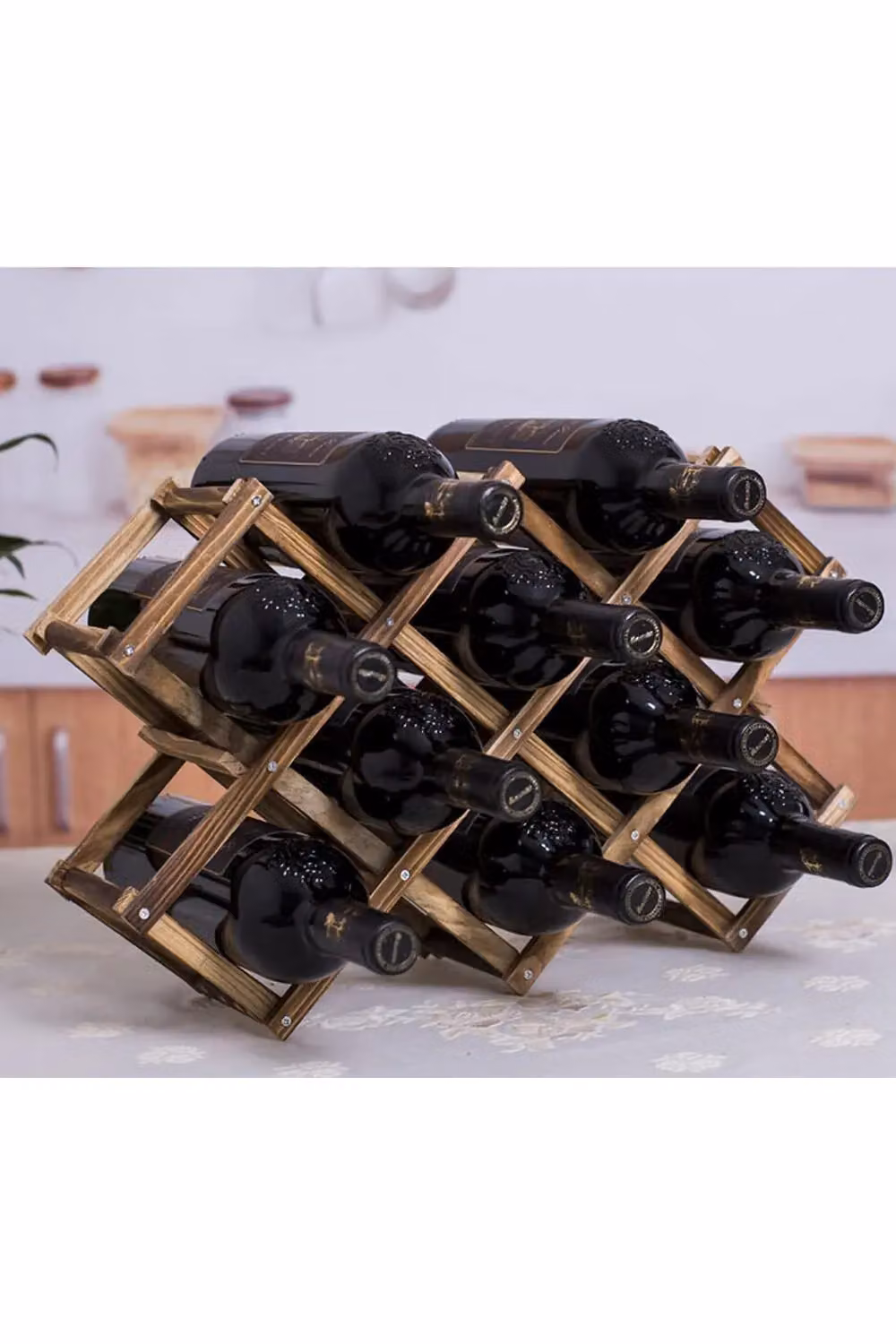 Living and Home Brown Solid Wood Foldable Stackable Wine Rack – 3