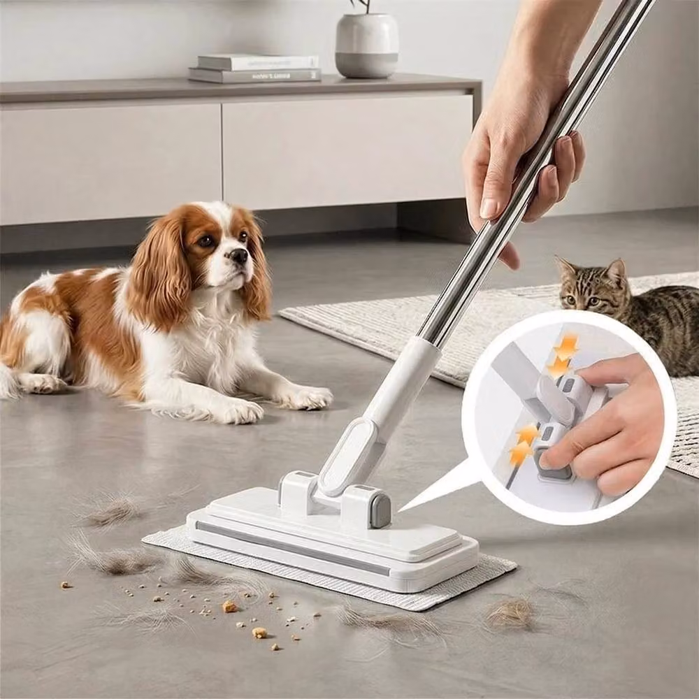 FLAVORA White Hands-free Mini Disposable Dust Mop with Refillable Head – 3