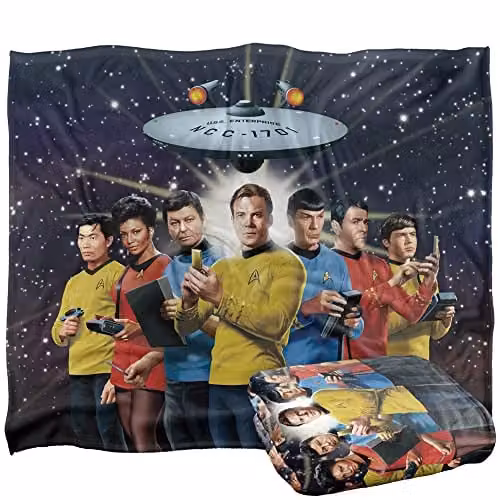 Trevco Star Trek Original Crew Super Soft Fleece Throw Blanket, White, W/D/H: 152 x 127 cm – 1