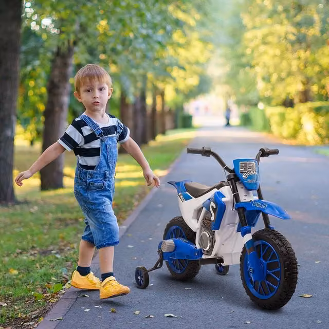 HOMCOM 12V Kids Electric Motorbike Ride-On Motorcycle with Training Wheels, Blue