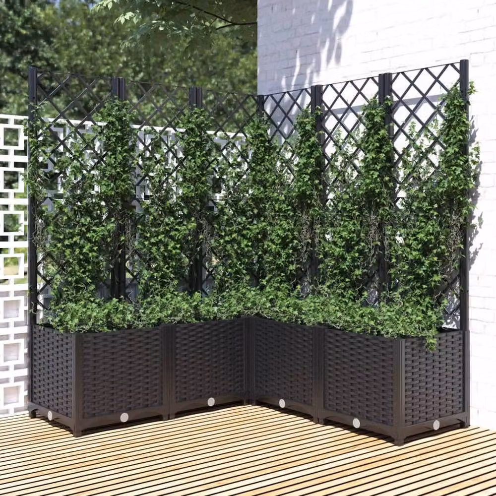 Berkfield Home Garden Planter with Trellis in Black, W/D/H: 120 x 120 x 136 cm – 2