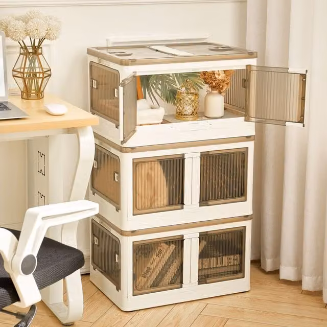 Living and Home 120L Stackable and Foldable 3-Tier Storage Box in White – 1