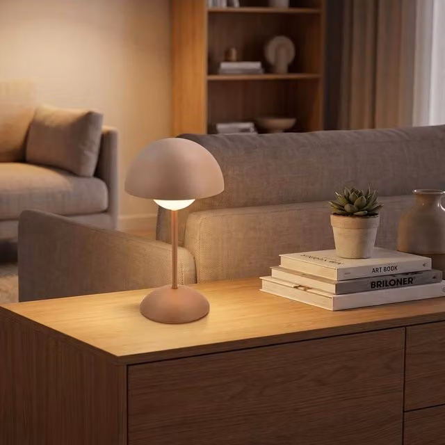 Briloner Rechargeable LED Mushroom Table Lamp with Touch Dimming, IP44 Waterproof, Coffee Beige, H 29 cm x W 16 cm x D 16 cm – 1
